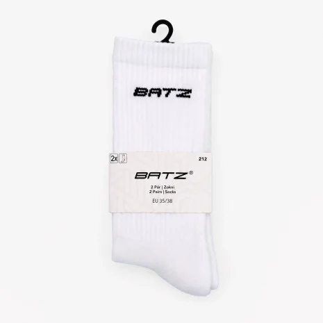 BATZ Unisex Terry Mid-Calf Socks – 2 Pairs (White/White)